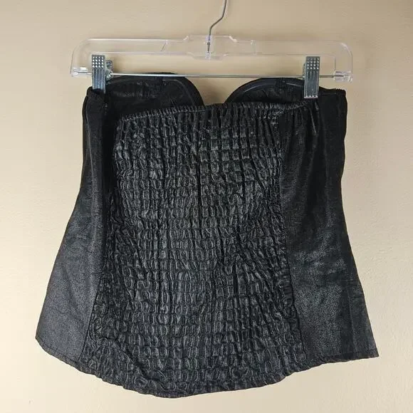 Black Faux Leather Corset Sleeveless Crop Top By Oh Yes Size M - Picture 2 of 7